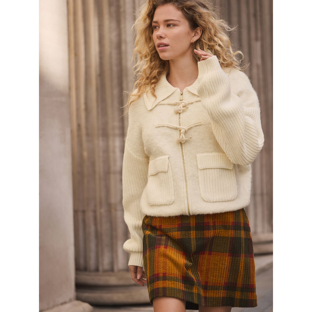 Veste en maille bouclée avec laine crème écru, NEXT