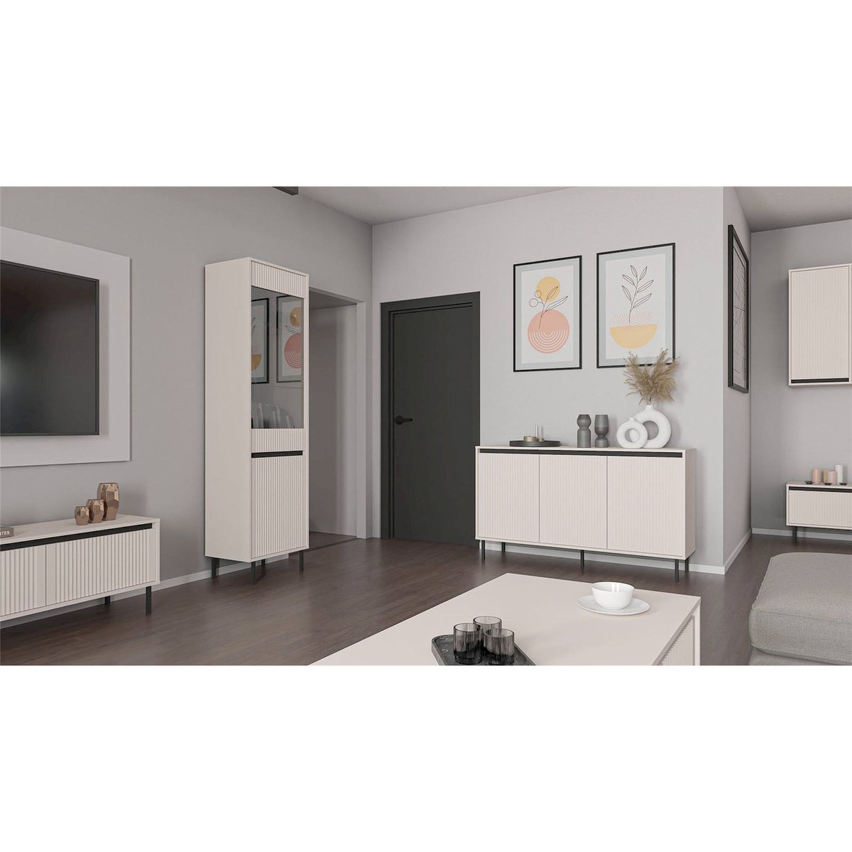 Armoire murale rainurée collection OSAKA beige sable, RECOLLECTION