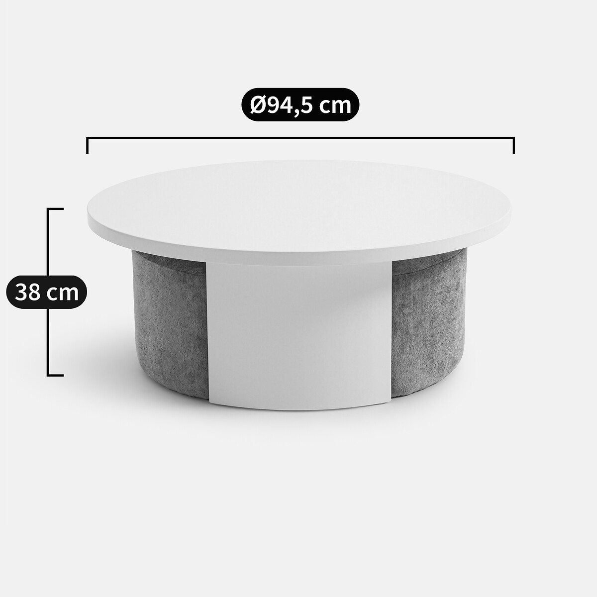 Table basse laquée, et ses 2 poufs en tissu texturé, JEN ecru, LA REDOUTE INTERIEURS