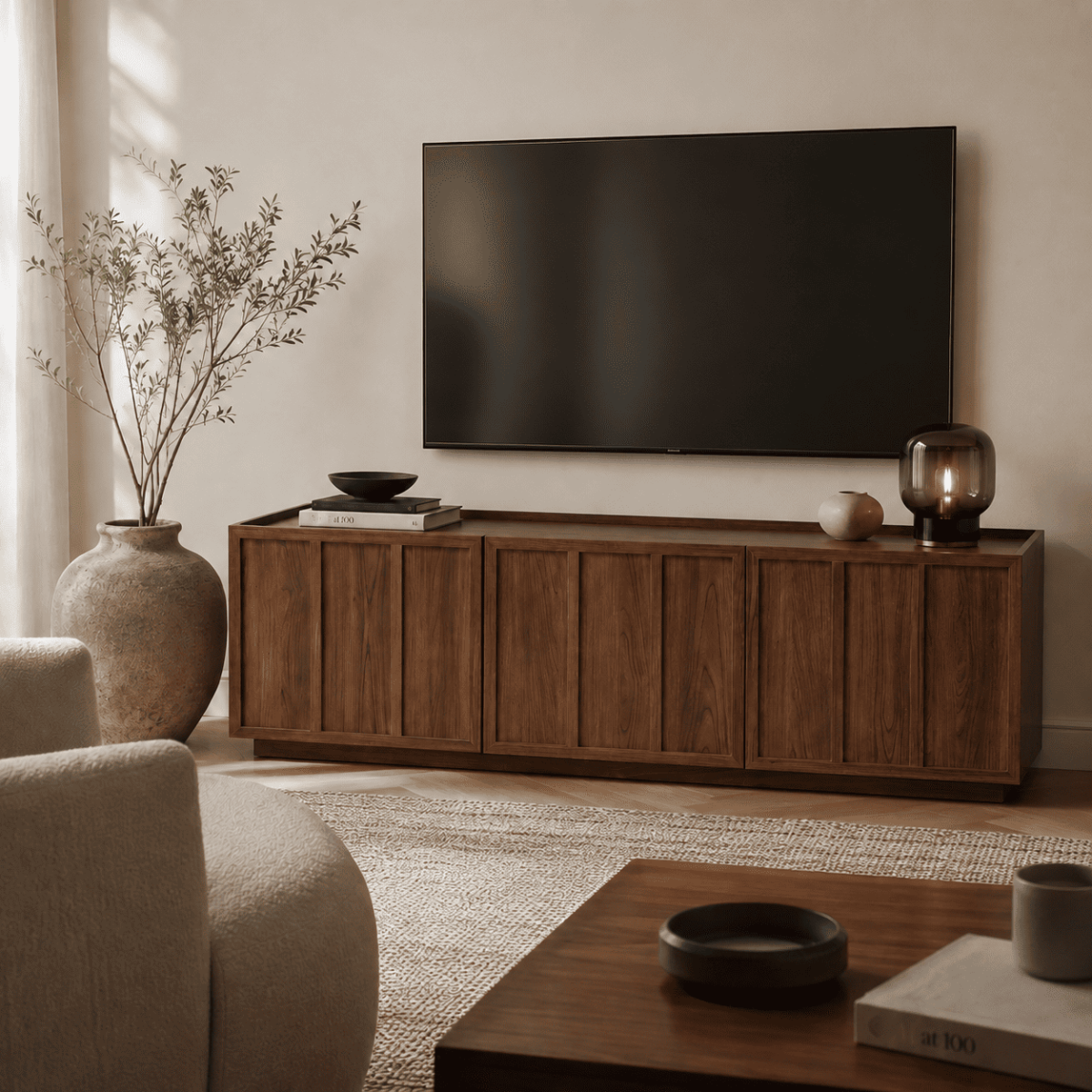 Meuble TV 3 portes - ABEL bois foncé, CALICOSY