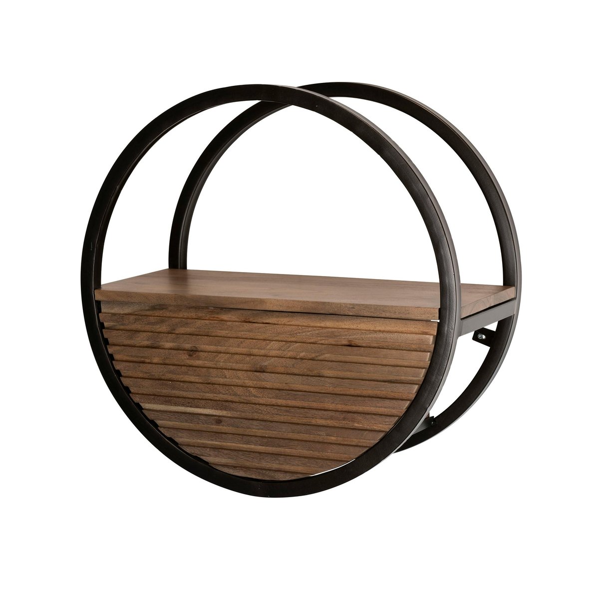 Etagère murale ronde bois d'acacia foncé 1 tiroir Ø50 cm NAKO marron, PIER IMPORT