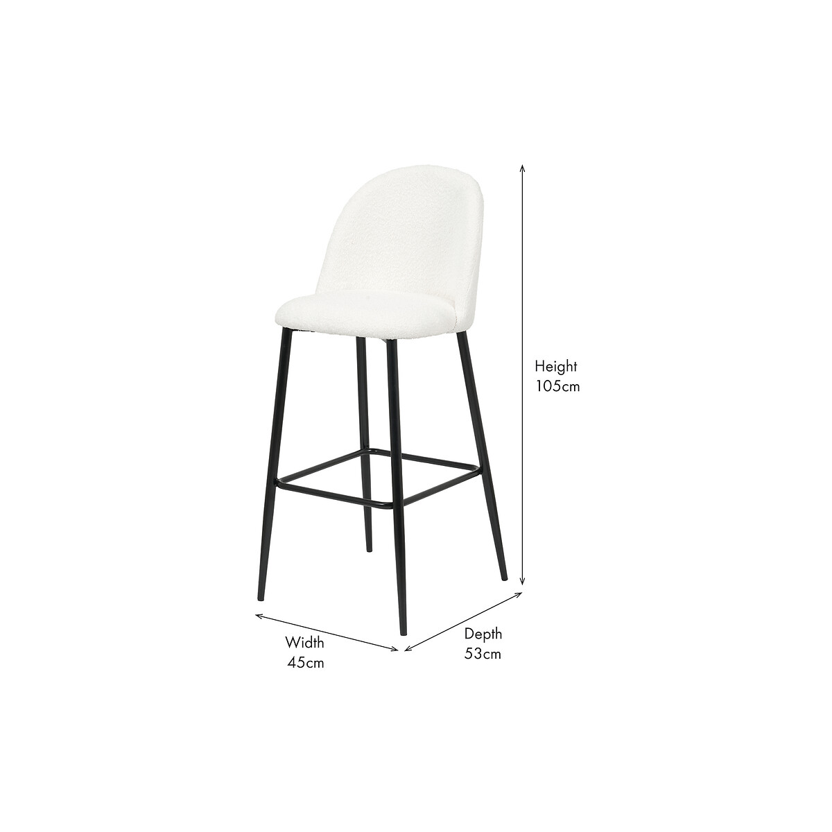 Tavi Bouclé & Metal Bar Stool white, SO'HOME