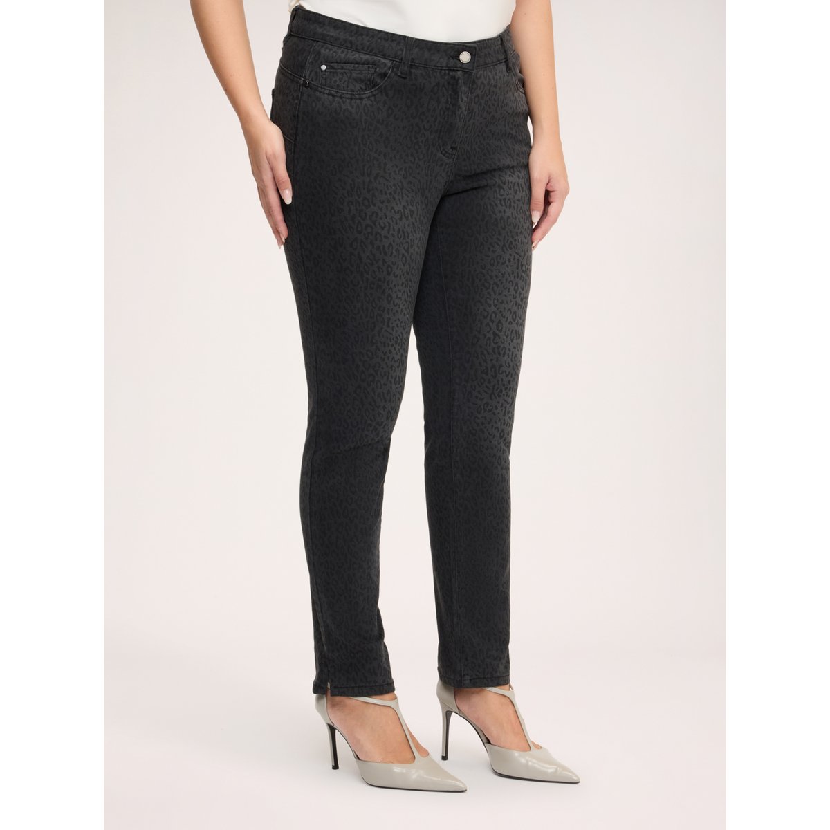 Jean skinny à imprimé animalier noir, FIORELLA RUBINO