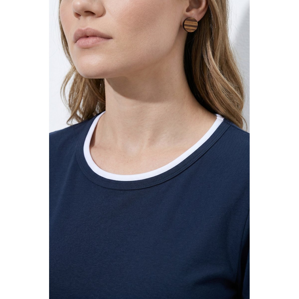 T-shirt en coton bio, bordures contrastantes marine, ULLA POPKEN