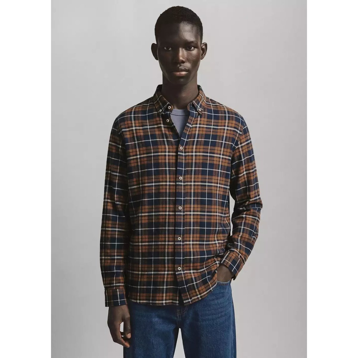 Chemise flanelle à carreaux moutarde, MANGO TEEN