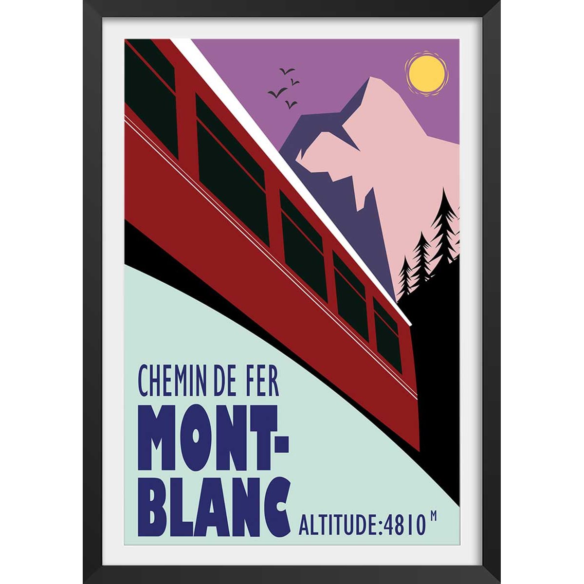 Affiche Terminus chamonix 4810m affiche + cadre en bois - noir, HEXOA