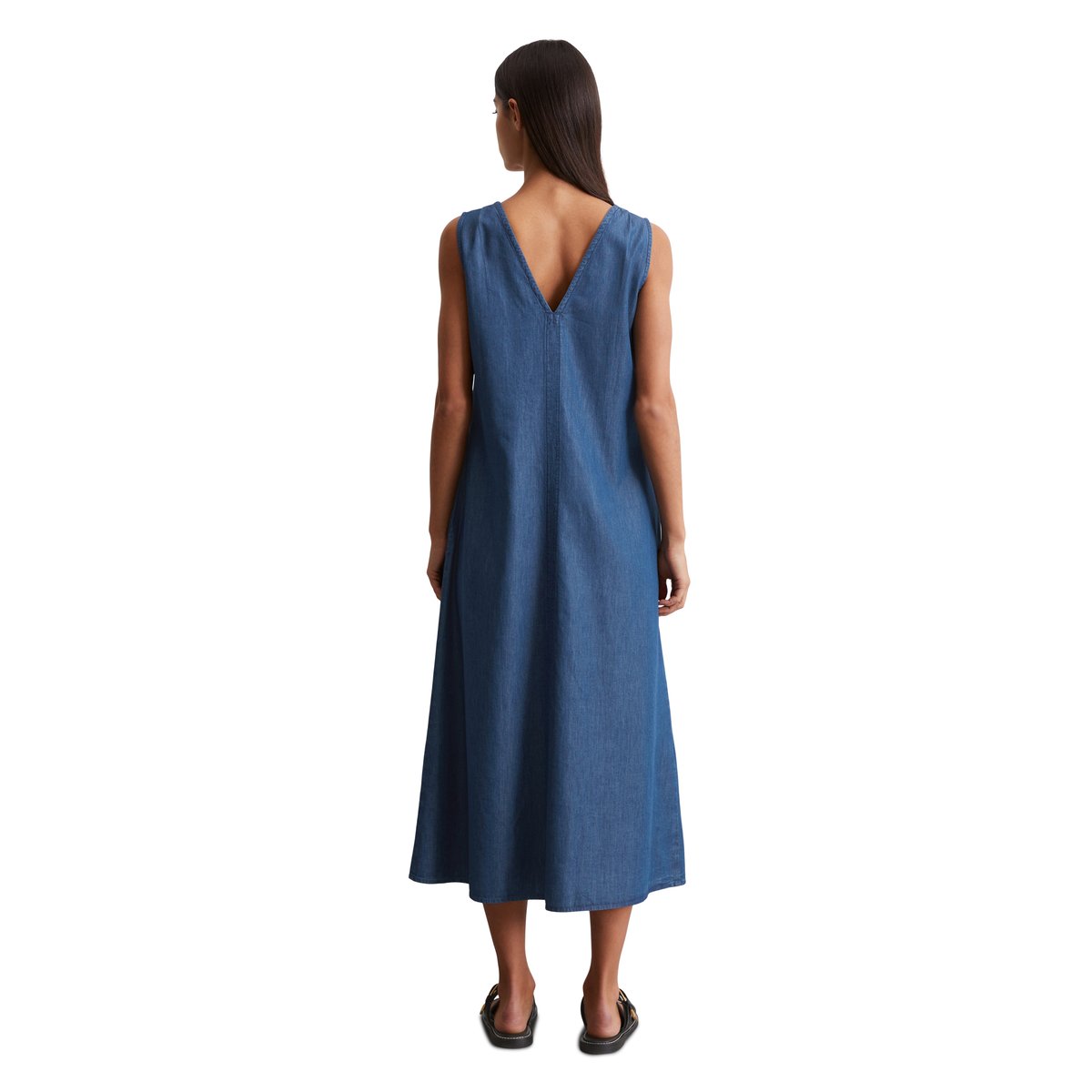 Robe en denim sans manches flared avec TENCEL™ Lyocell bleu moyen, MARC O'POLO