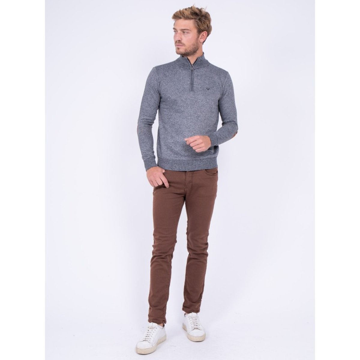 Pull Col Montant Zippé Larko gris chiné, RITCHIE