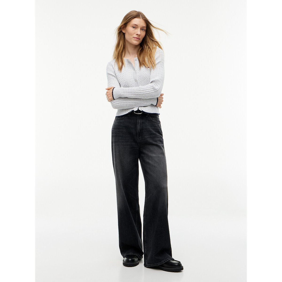 Jean large taille haute, Claire denim noir, TOMMY JEANS