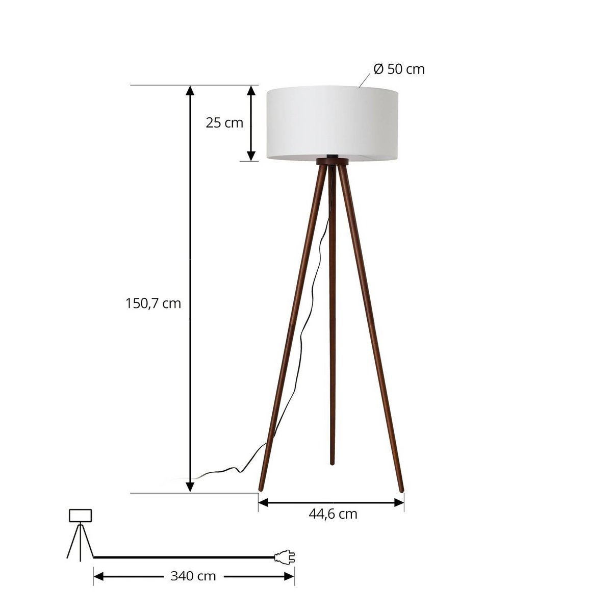Lampadaire en textile scandinave, Charlia bois foncé, blanc, LINDBY