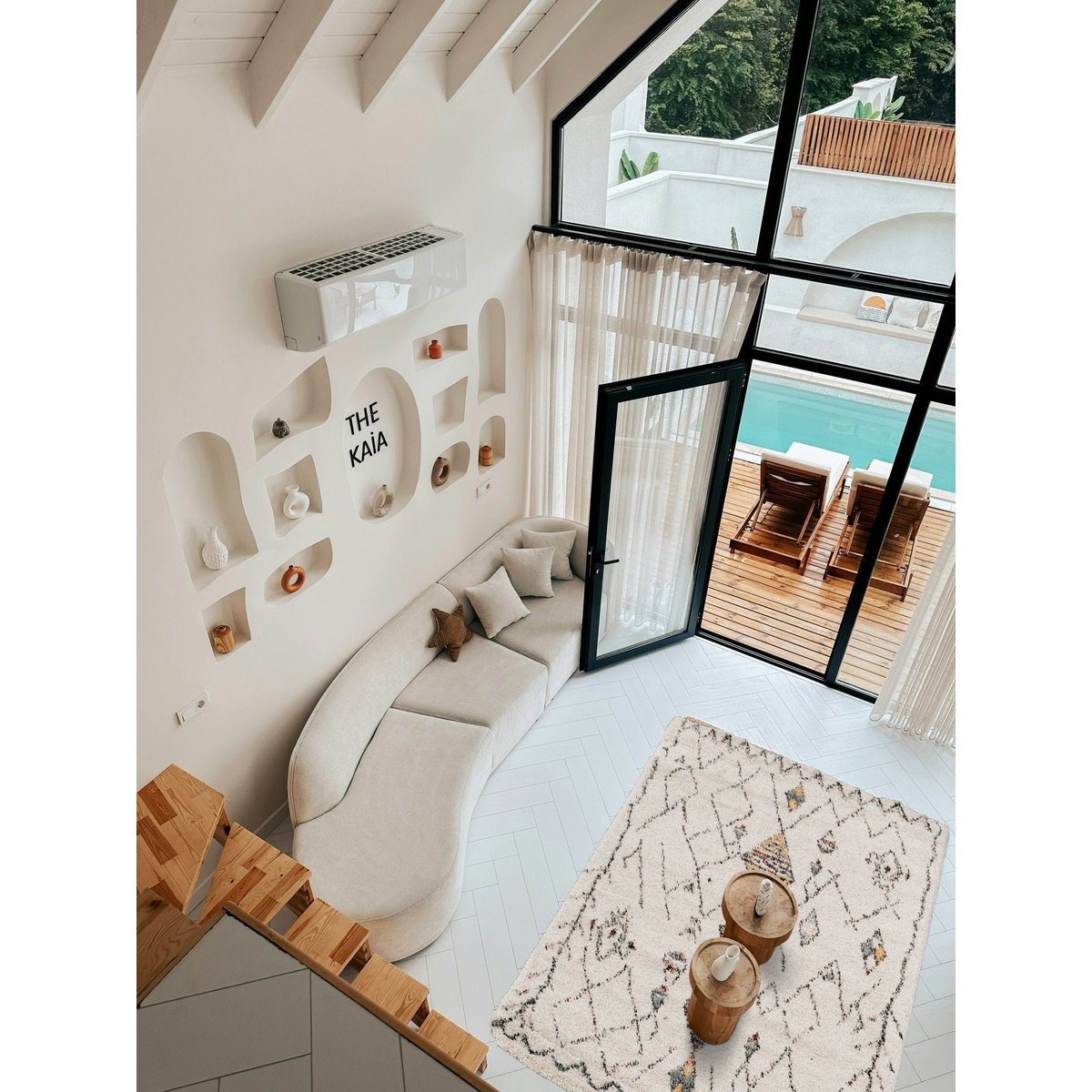 Tapis shaggy épais et confortable TIZI beige sable, AFK LIVING