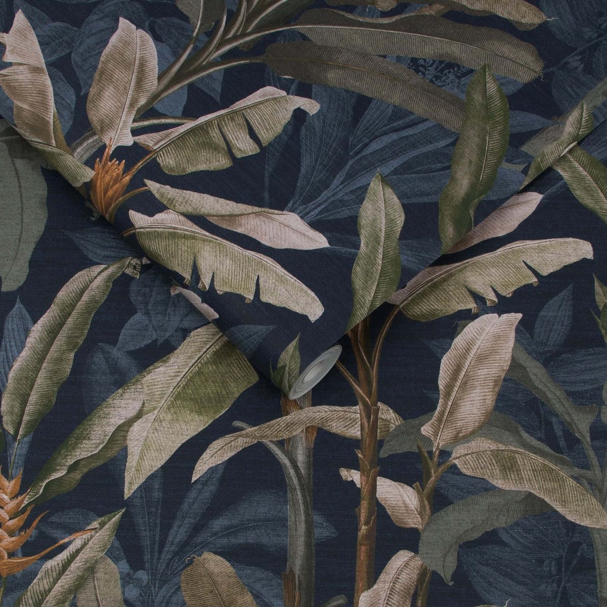 Papier peint Borneo minuit bleu-vert grisé, beige, GRAHAM ET BROWN