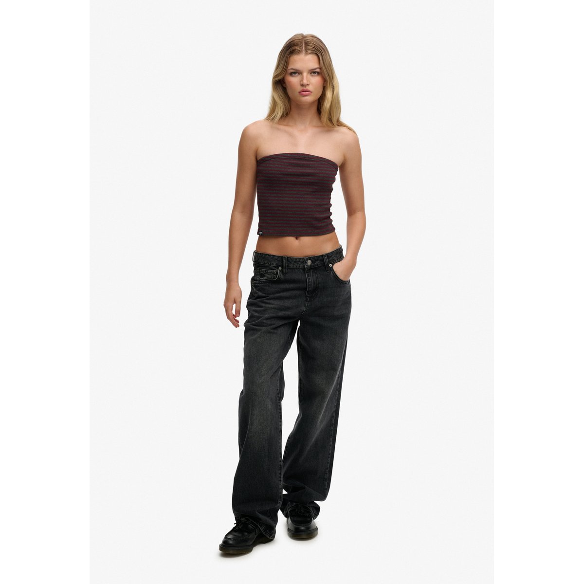 Top Bandeau Athletic Essentials Coupe Ajustée rayé rouge porto, SUPERDRY