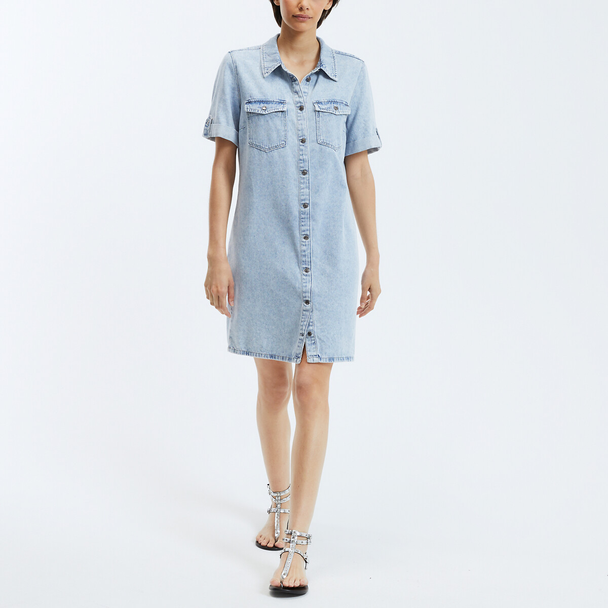 Robe chemise en jean light blue, VERO MODA