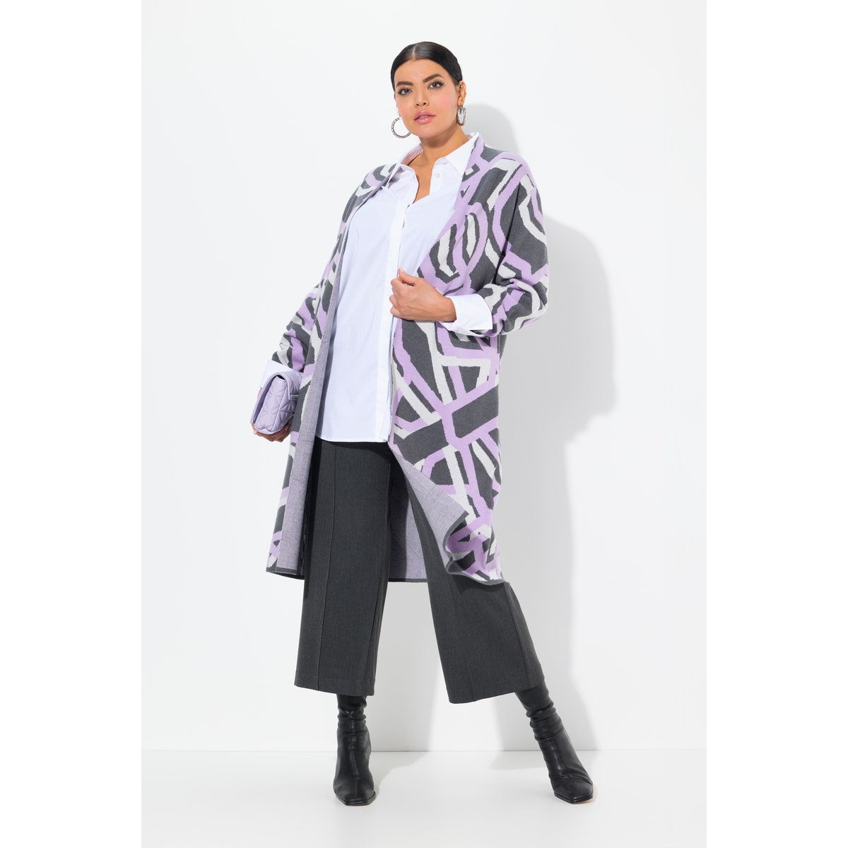 Cardigan long à col montant ouvert et motif asphalte, ULLA POPKEN
