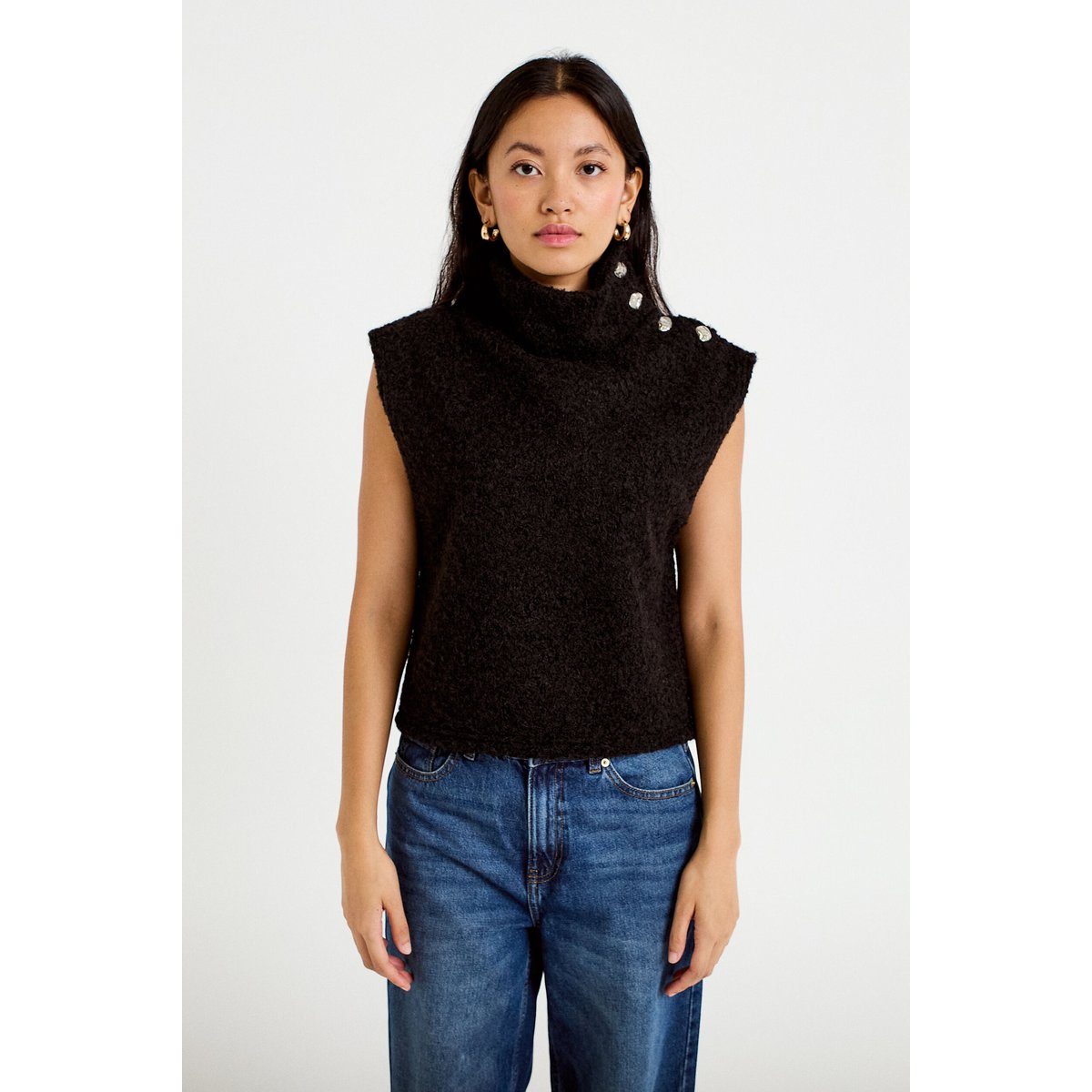 Pull droit sans manches col montant noir, CACHE CACHE