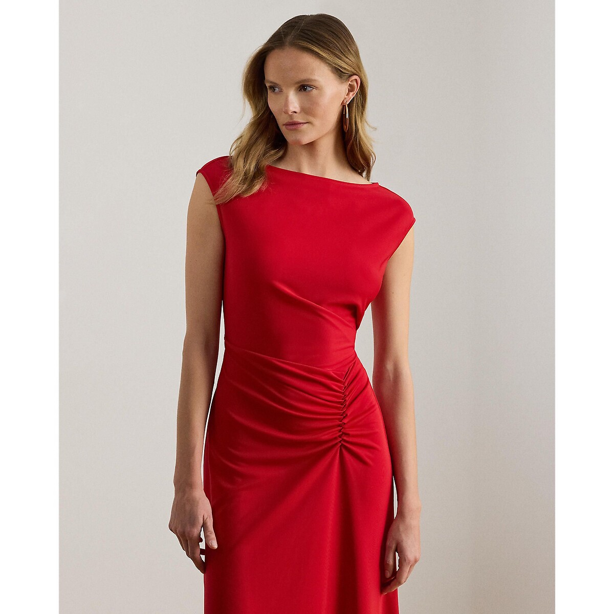 Robe midi manches courtes drapée  rouge, LAUREN RALPH LAUREN