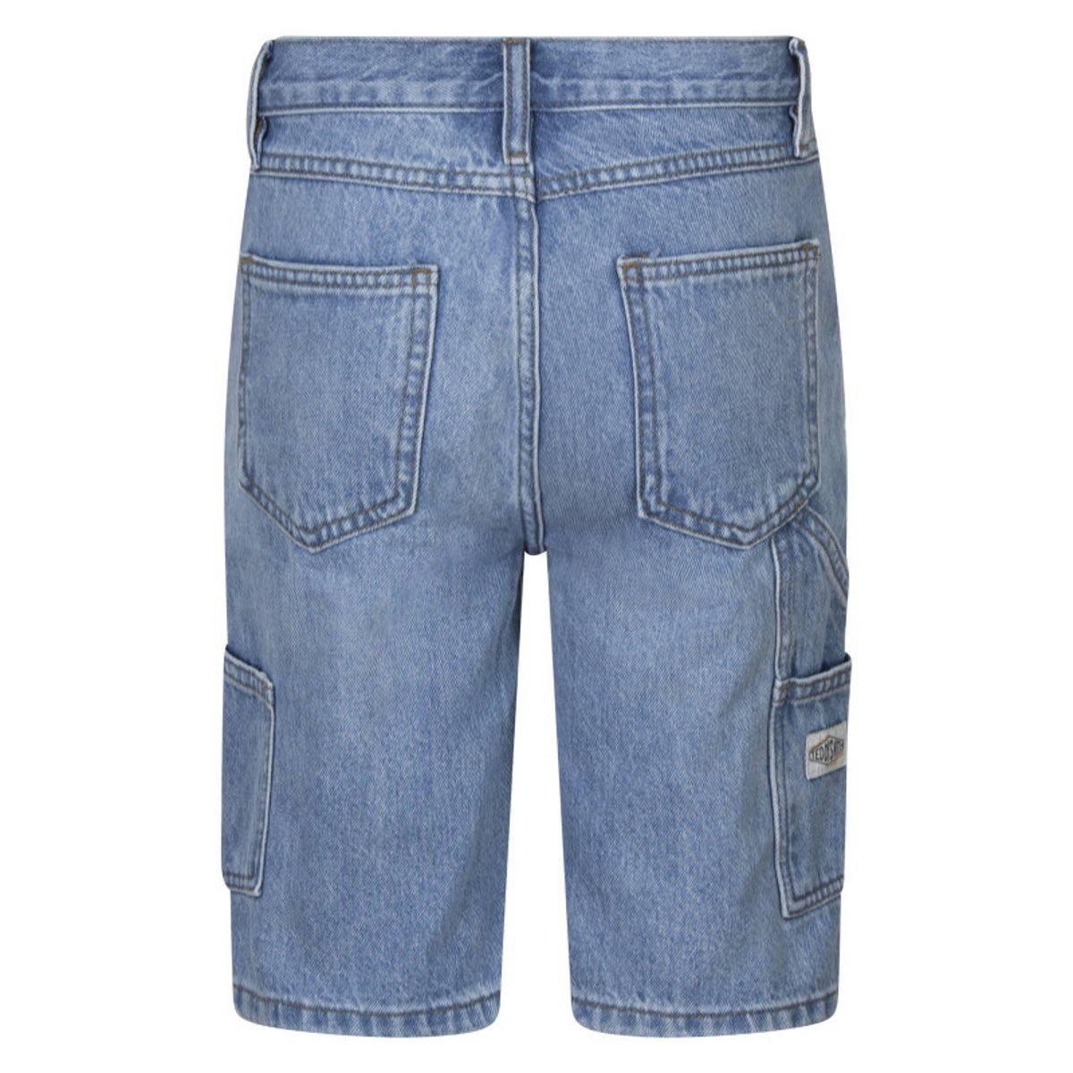 Short 5 poches en coton bleu uni à coupe droite et avec un patch d'authenticité bleu, TEDDY SMITH