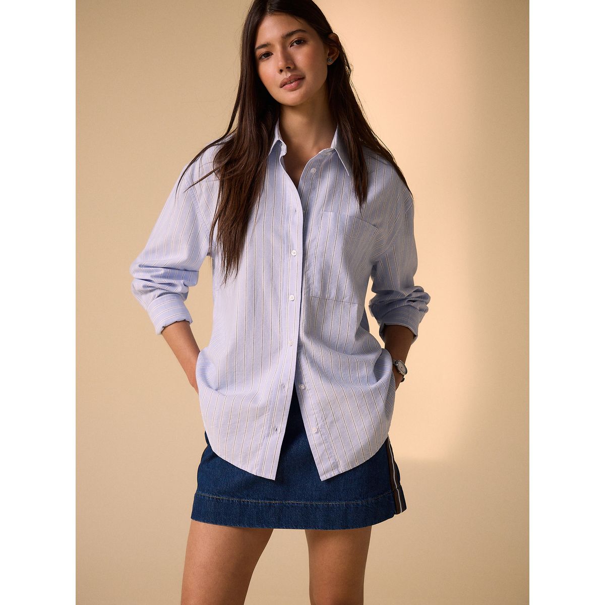 Chemise décontractée manches longues en coton rayé bleu/blanc, NEXT