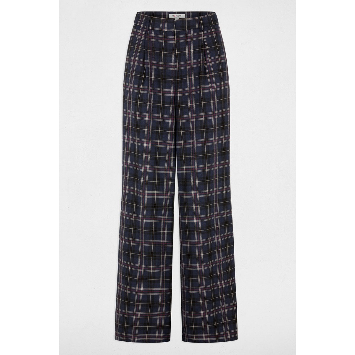 Pantalon large taille haute a carros multicolore, MORGAN