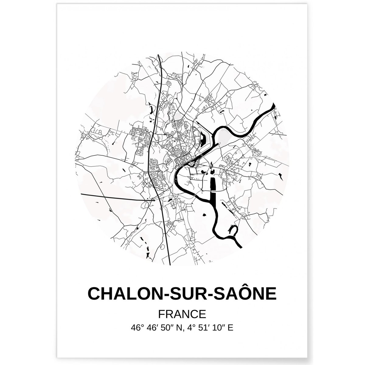 Affiche Carte Chalon-sur-Saône blanc, L'AFFICHERIE