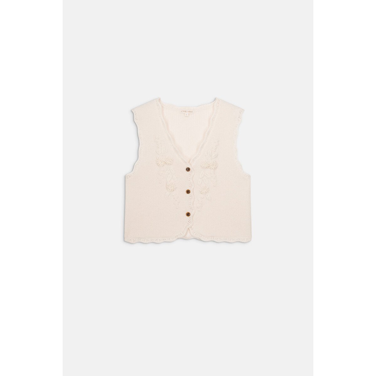 Cardigan col V sans manches brodé, SAYAM crème, LOUISE MISHA