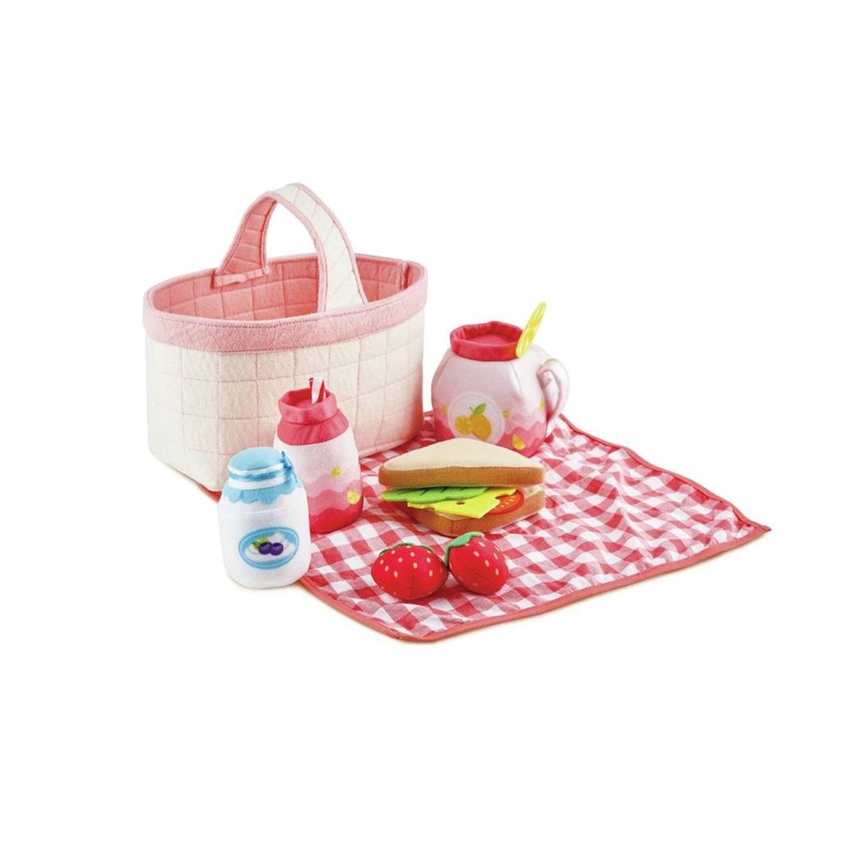 Panier de pique-nique et accessoires en tissu rouge, rose, bleu, HAPE