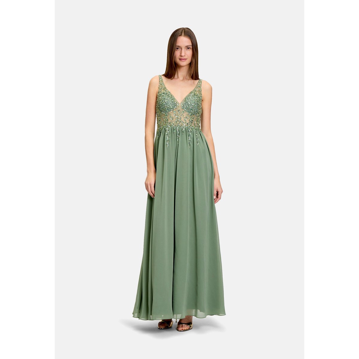 Robe de soirée à broderies light aventurine, VERA MONT