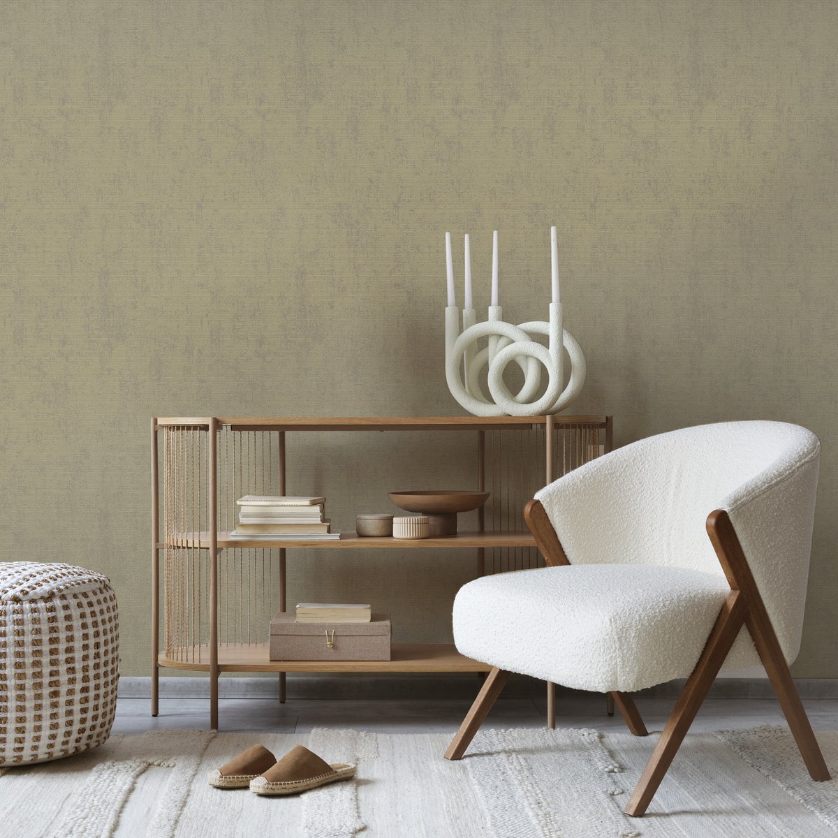 Papier peint rayures vintage Ashanti taupe, or, SUBLIME