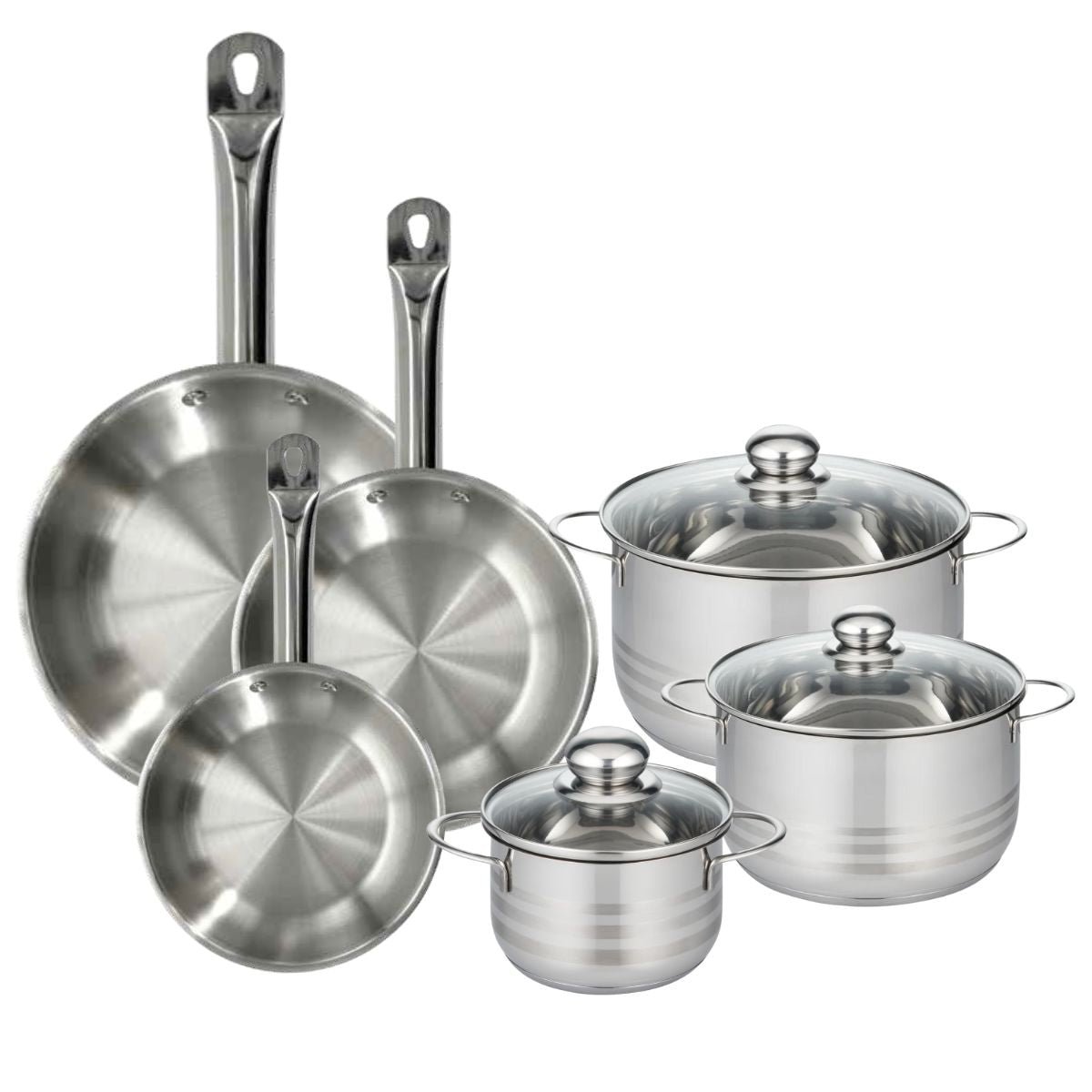 3 poêles 20/24/28cm + 3 faitouts 16/20/24cm ETERNA BRILLANT inox, FACKELMANN
