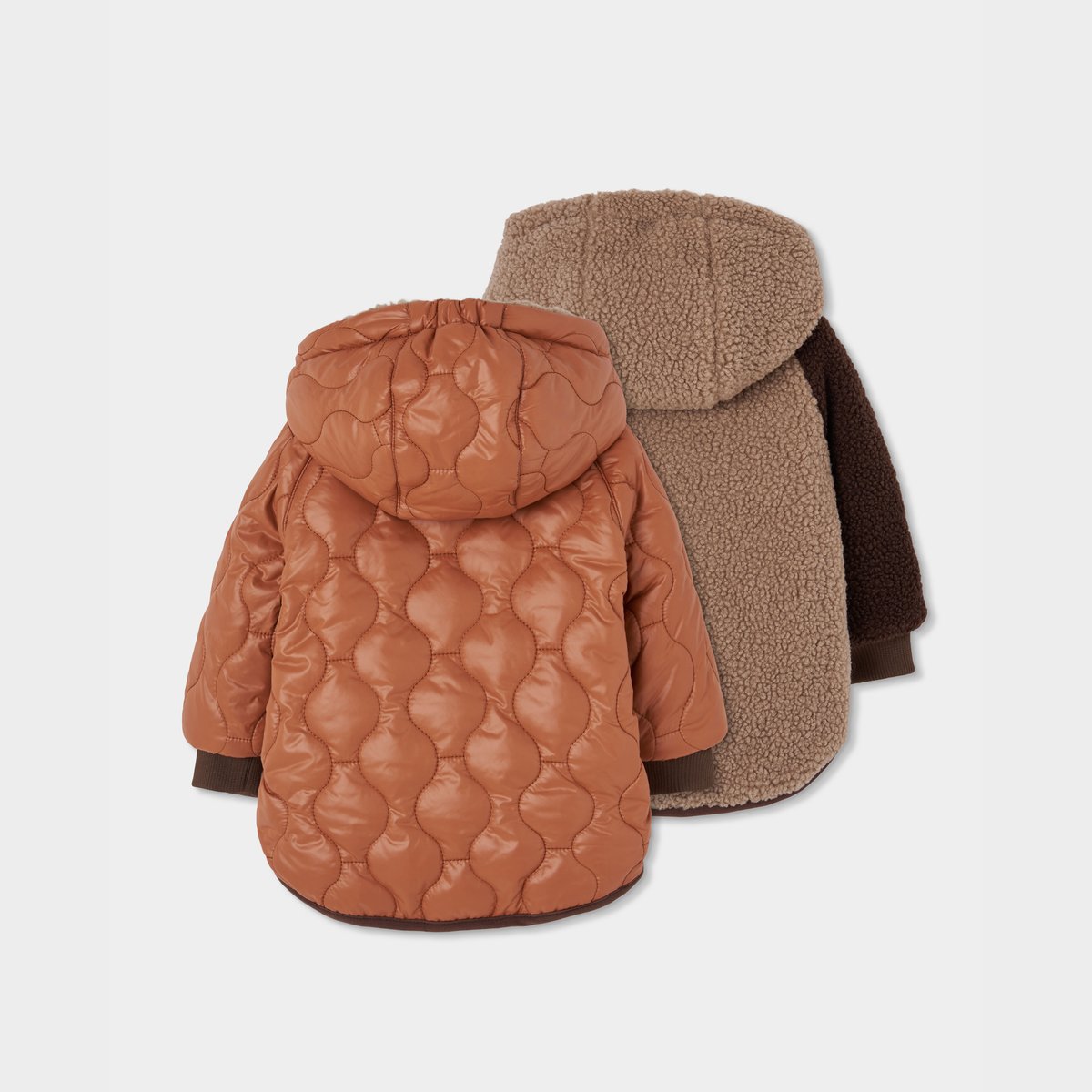 Parka garçon tissu technique réversible marron, BOBOLI