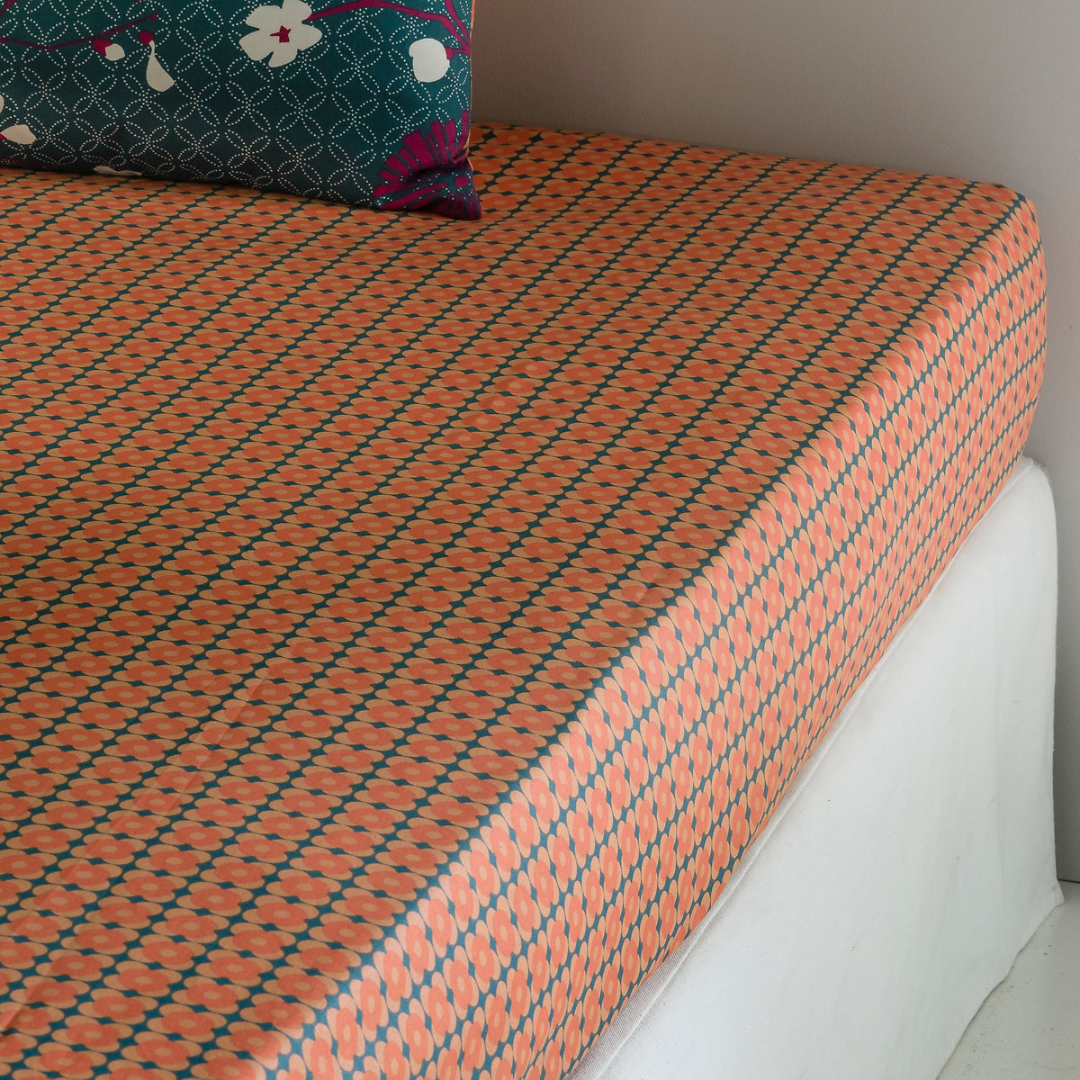 Miss China Cotton Fitted Sheet teal print, LA REDOUTE INTERIEURS