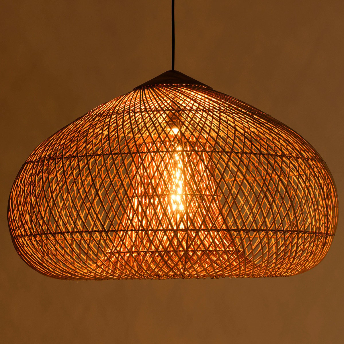 Suspension 80x80cm en rotin couleur naturelle et bois de teck recyclé SWING bois naturel, PIER IMPORT