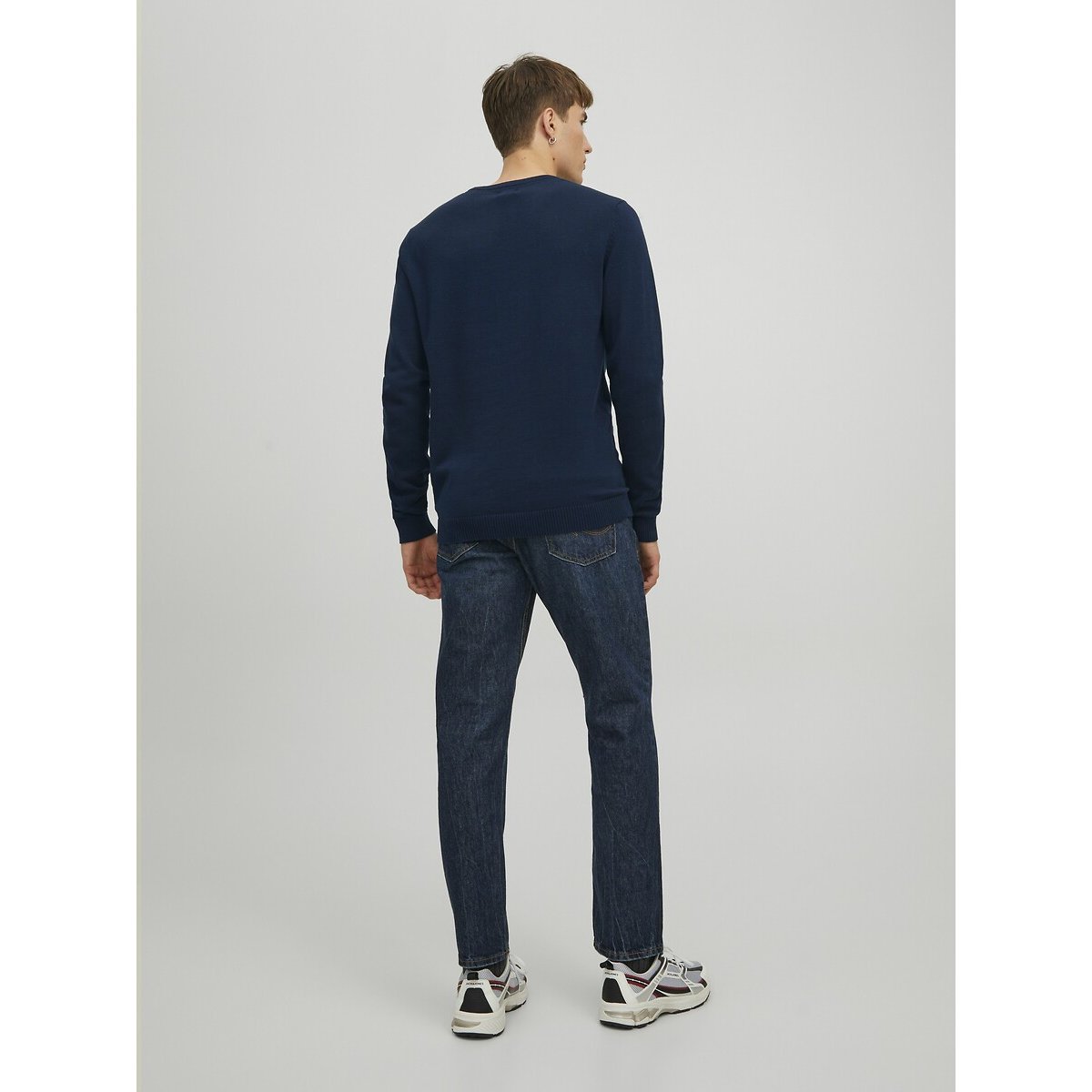 Pullover mit rundem Ausschnitt, Feinstrick marine, JACK & JONES