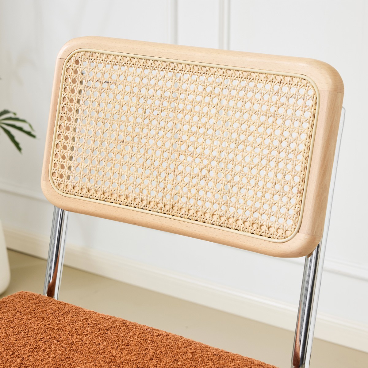 Lot de 2 tabourets de bar en cannage et tissu bouclé - MUSE rouille, HOMIFAB