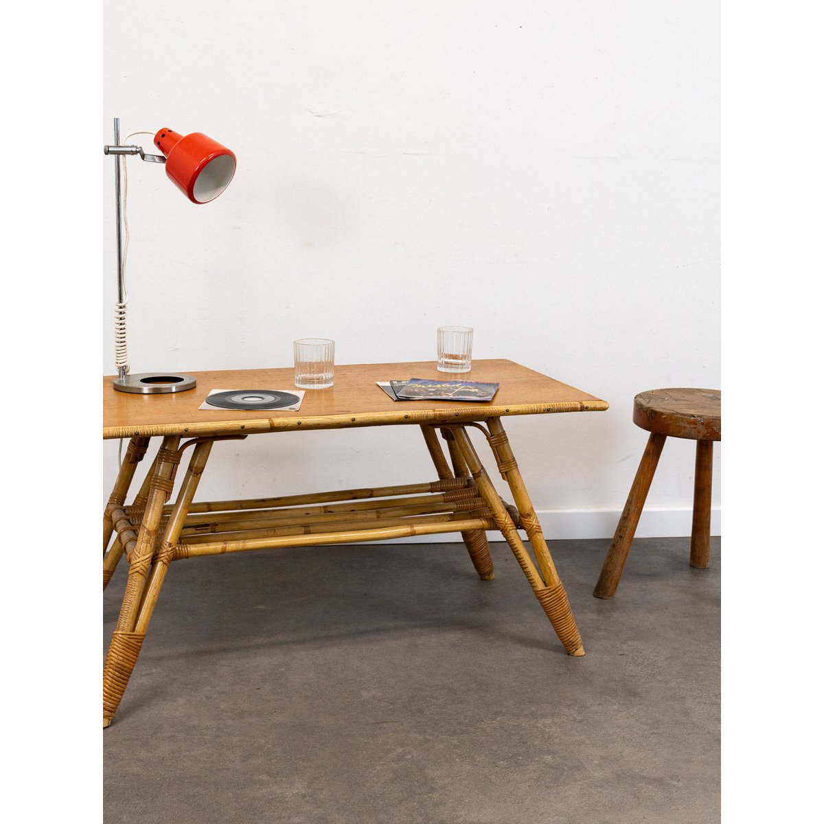 Table basse en bambou et rotin Léonie N°1037 - Bon état naturel, DEBONGOUT