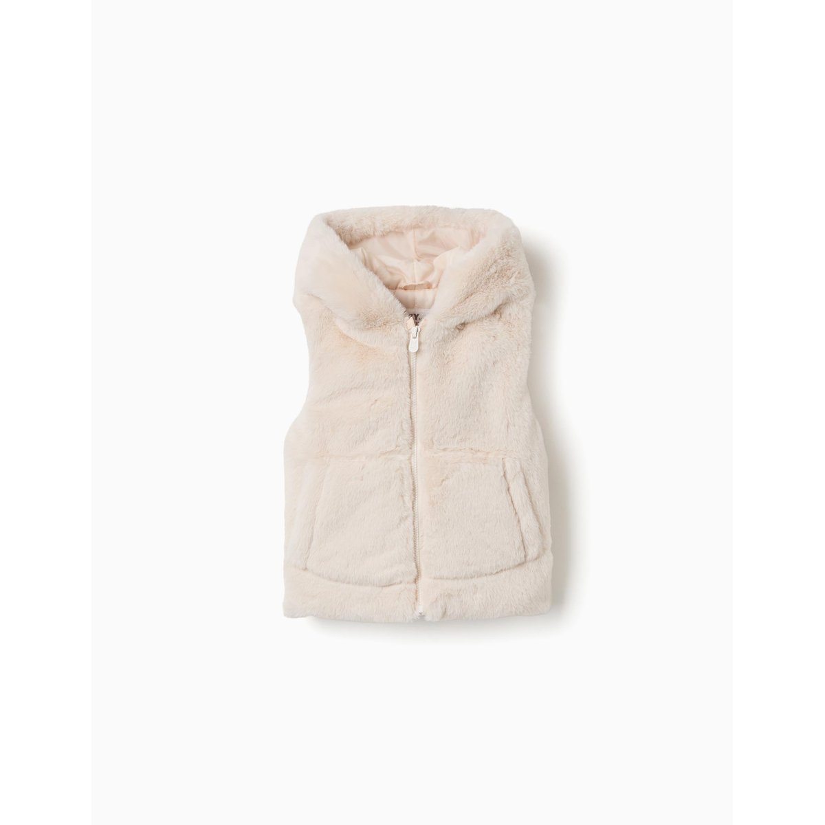 Gilet sans manches en peluche douce synthétique à capuche blanc, ZIPPY