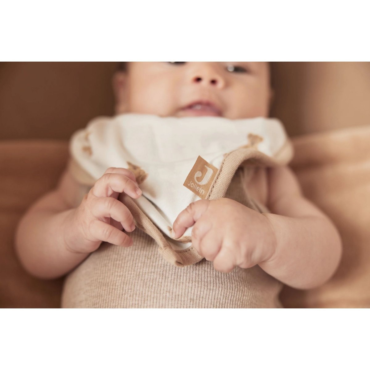 Lot de 2 bavoirs bandana blanc, marron clair, JOLLEIN