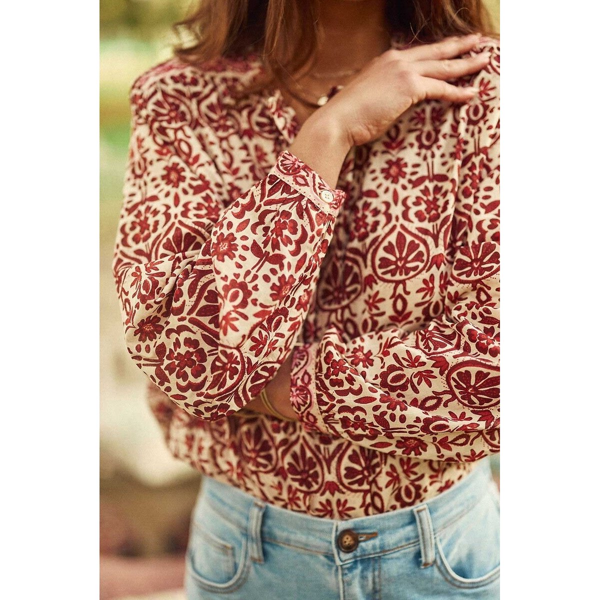 Berlia Printed Cotton Blouse pink print, LA PETITE ETOILE