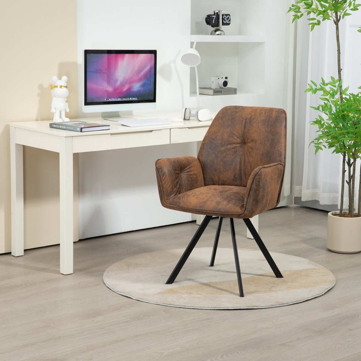 Lot de 2 chaises de salle à manger rotatif fauteuil industriel, CALF marron, MEUBLES COSY