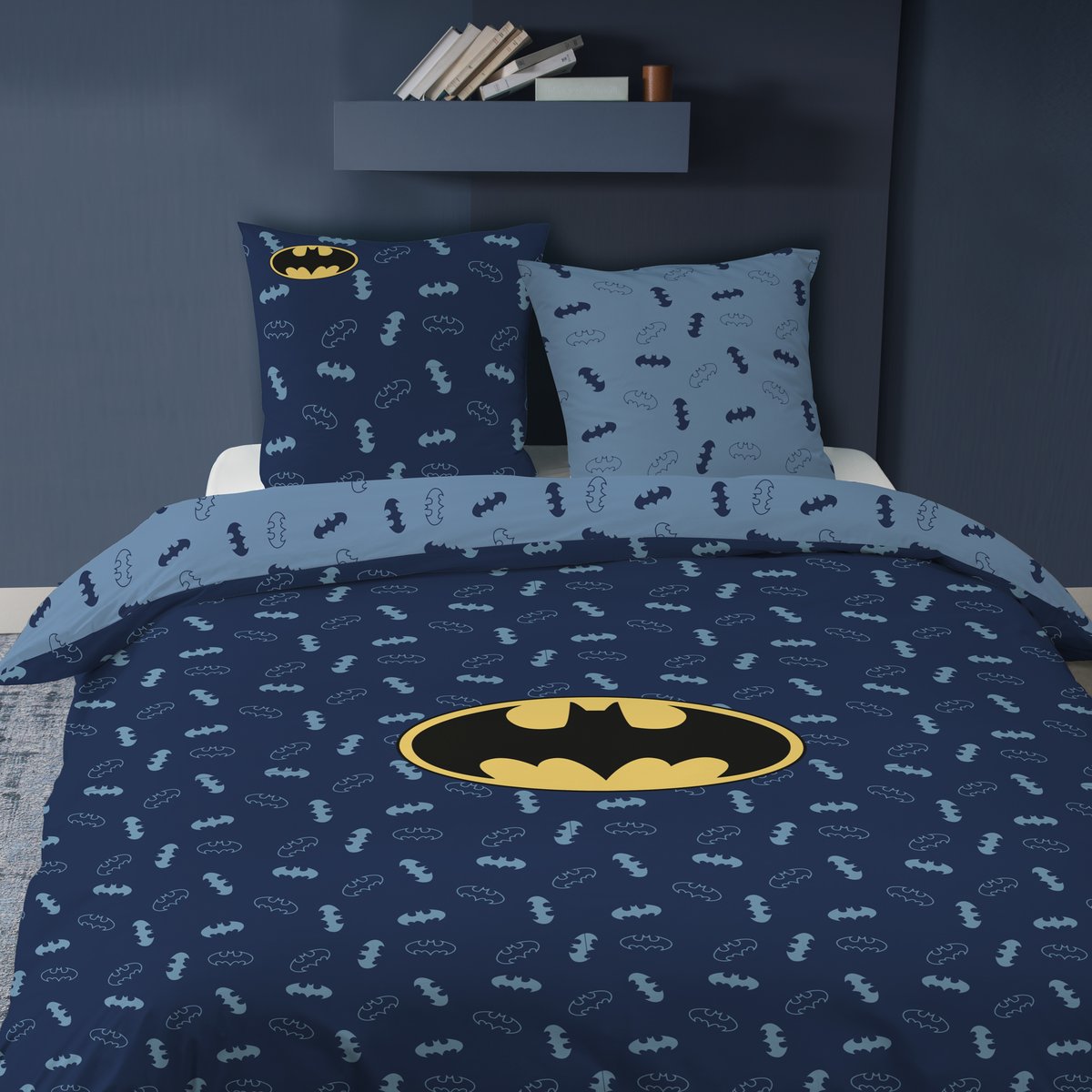 Parure de lit imprimée 100% coton, ICONIC bleu nuit, BATMAN