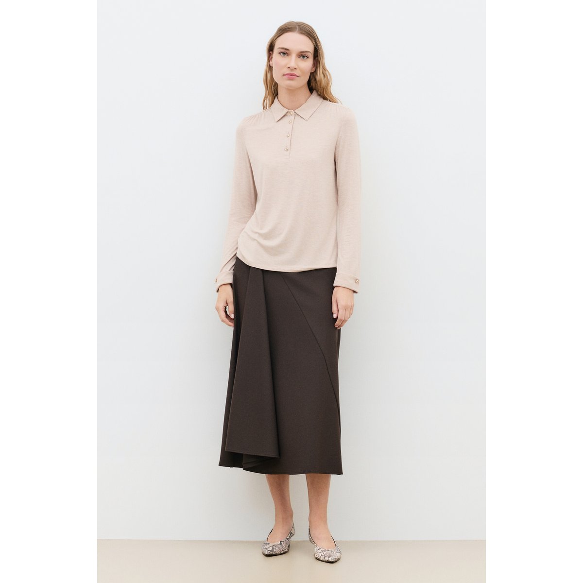 T-shirt droit col chemise TNINE beige, CAROLL