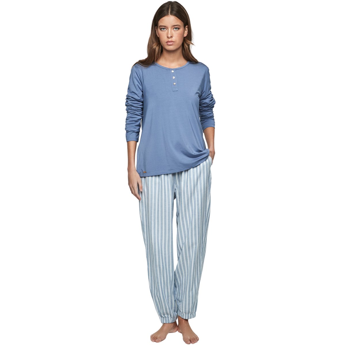 Pyjama pantalon top manches longues P105 OXFORD bleu, SELMARK