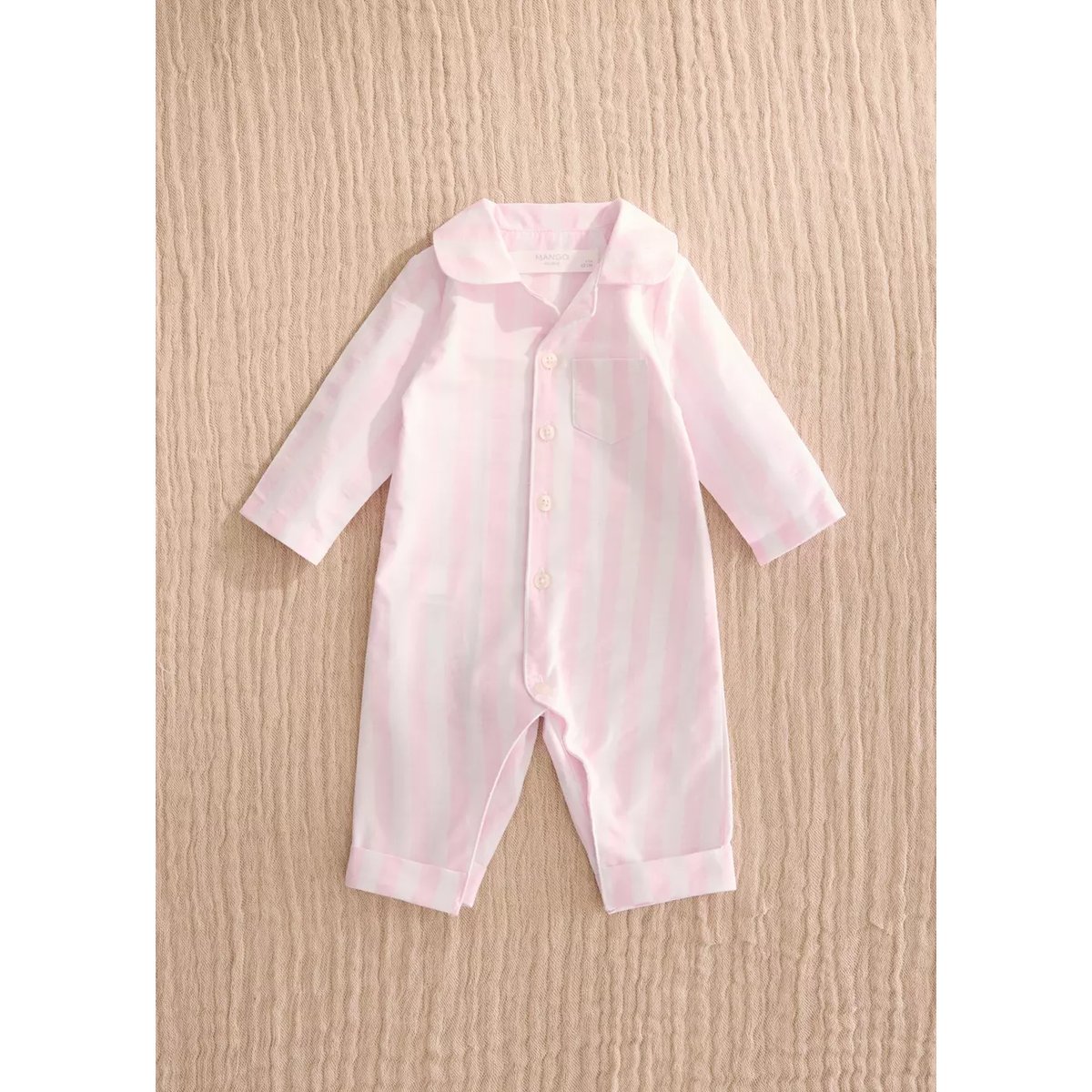 Pyjama grenouillère à rayures épaisses rose pastel, MANGO HOME