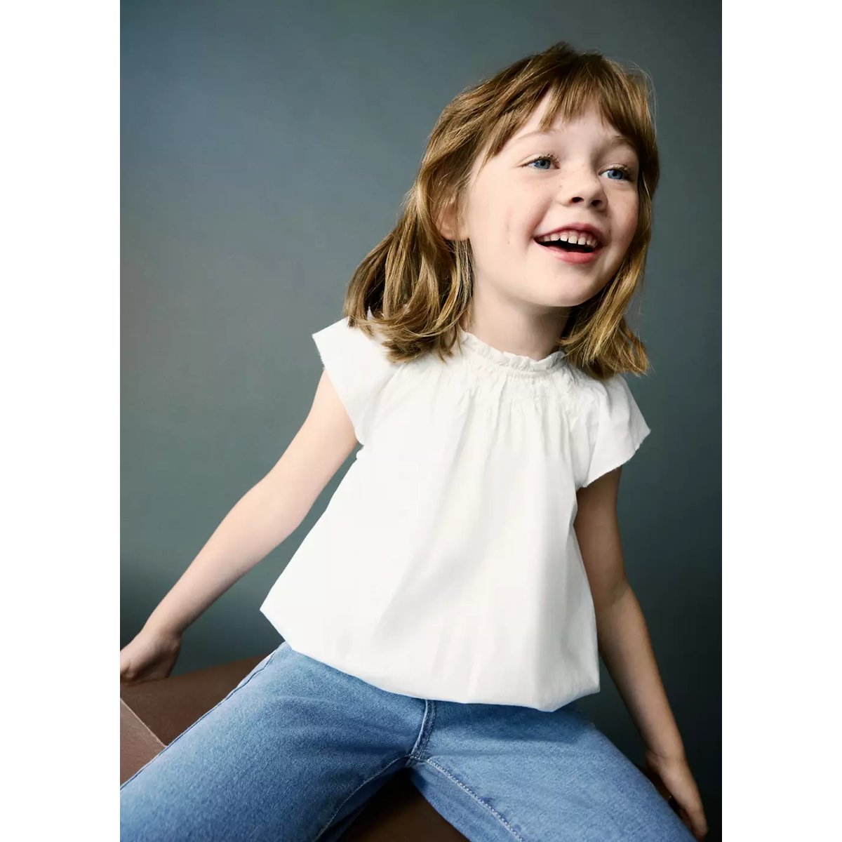 Blouse en coton à bas bouffant blanc, MANGO BABY