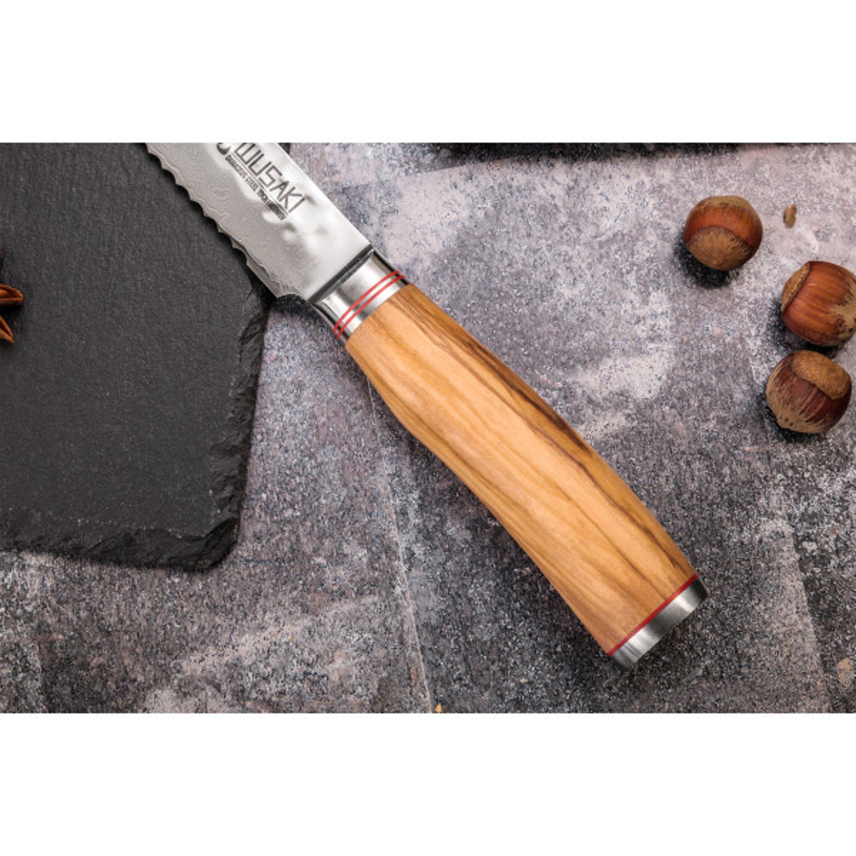 Couteau pour pains damas 10Cr 20cm avec dents v002237, WUSAKI