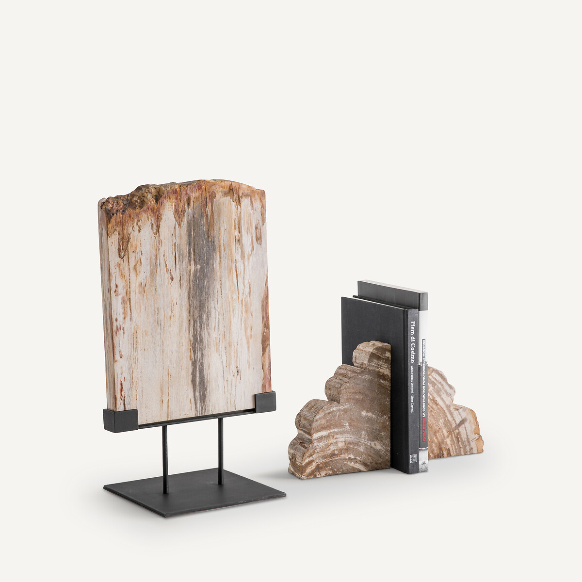 Confezione da 2 fermalibri in legno pietrificato, Kayu naturale , AM.PM
