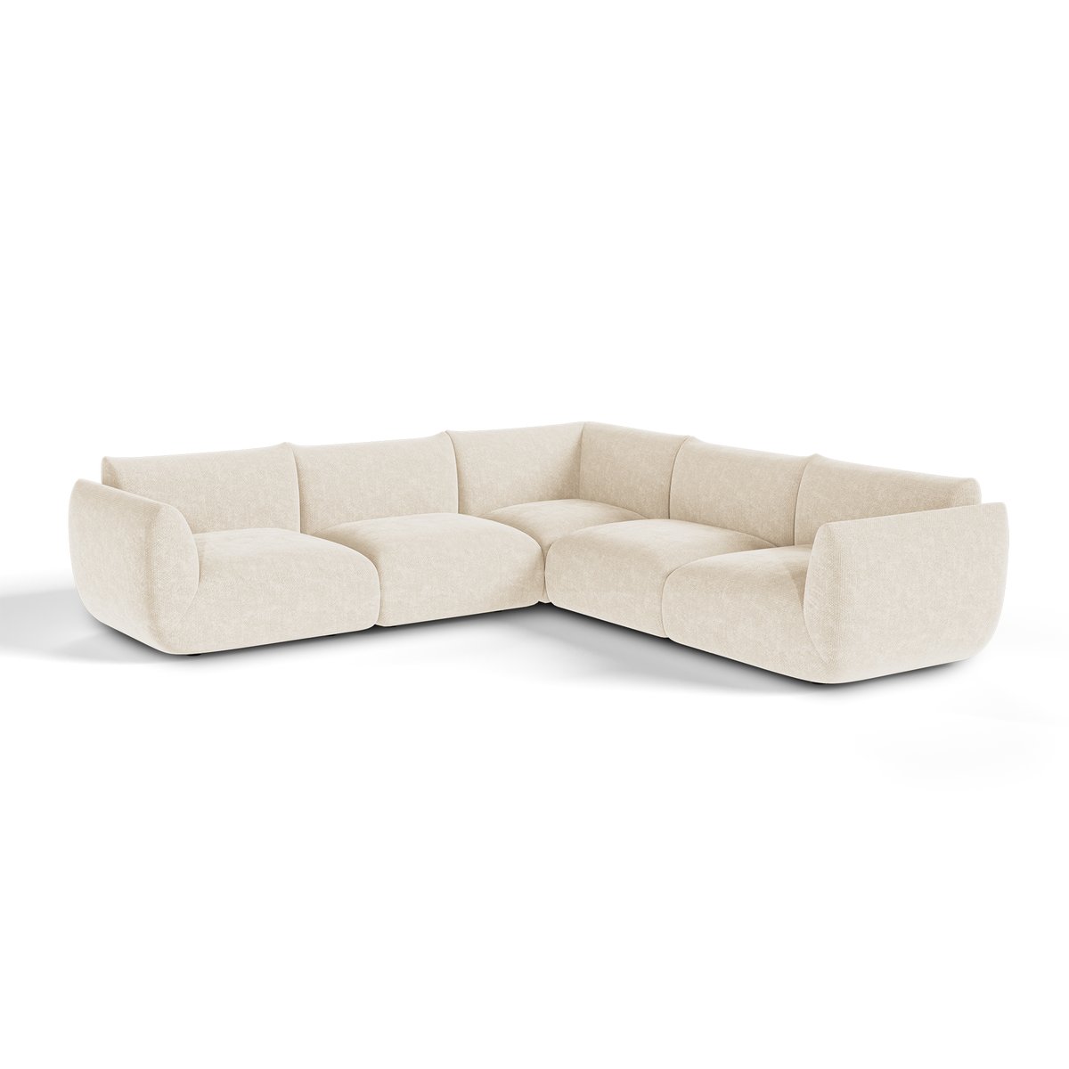 Canapé d'angle panoramique modulable 7 places en velours chenillé NOOMA crème, SIA HOME