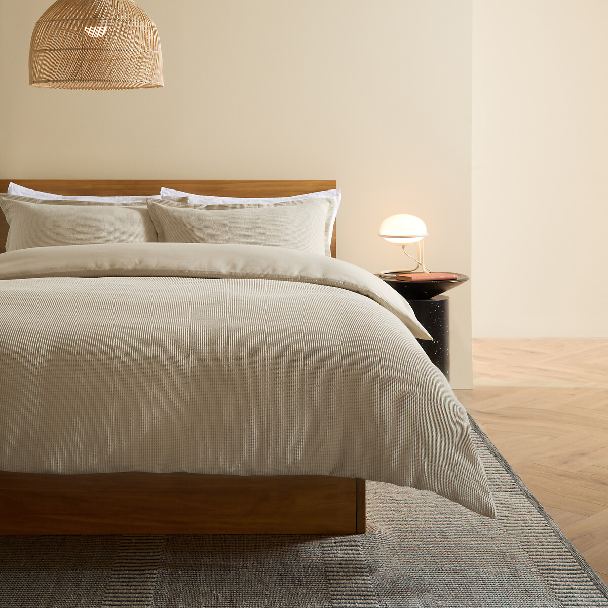 MADE.COM Cosy Waffle 100% Cotton Duvet Cover and Pillowcase Set oatmeal, MADE