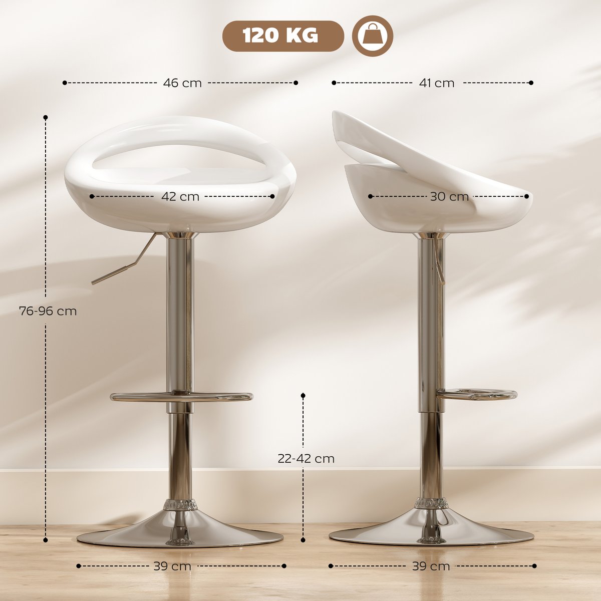 Tabouret de bar ABS Blanc blanc, HOMCOM